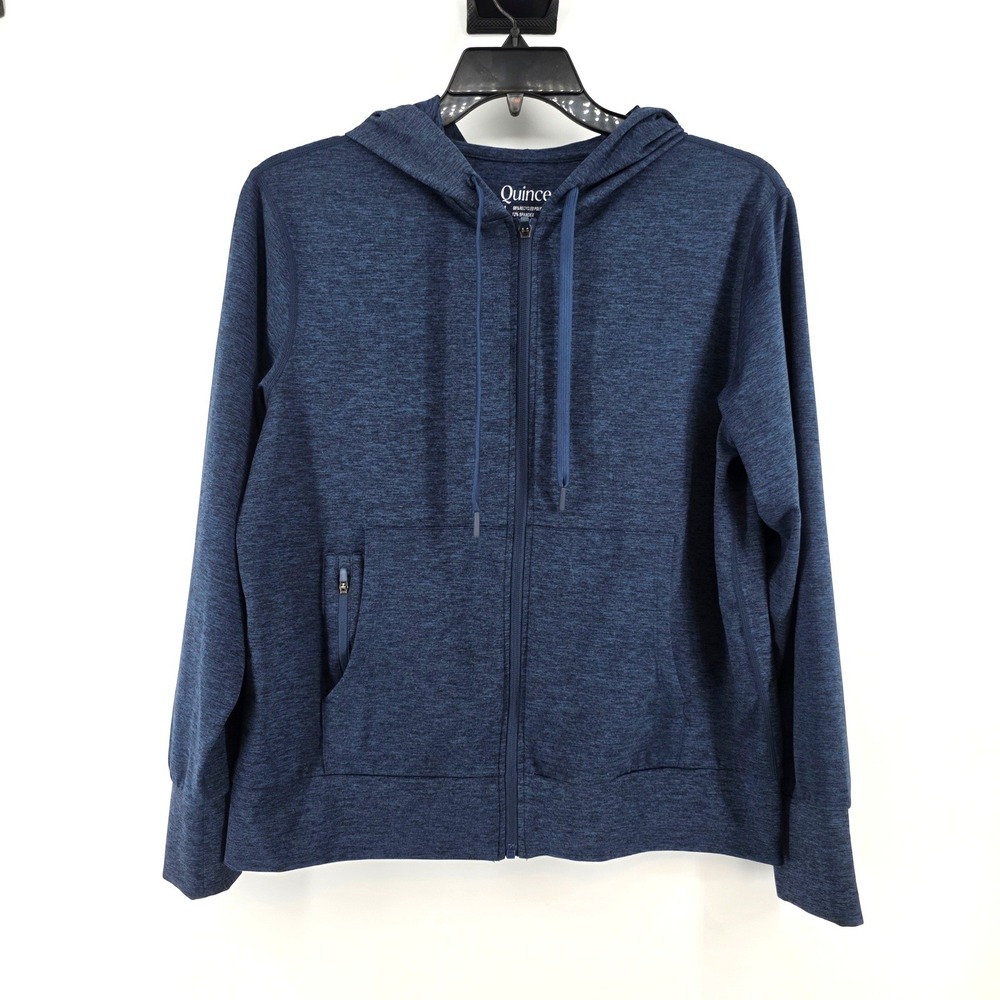 Quince Womens Large Flowknit Full Zip Hoodie Heather Navy Performance Workout